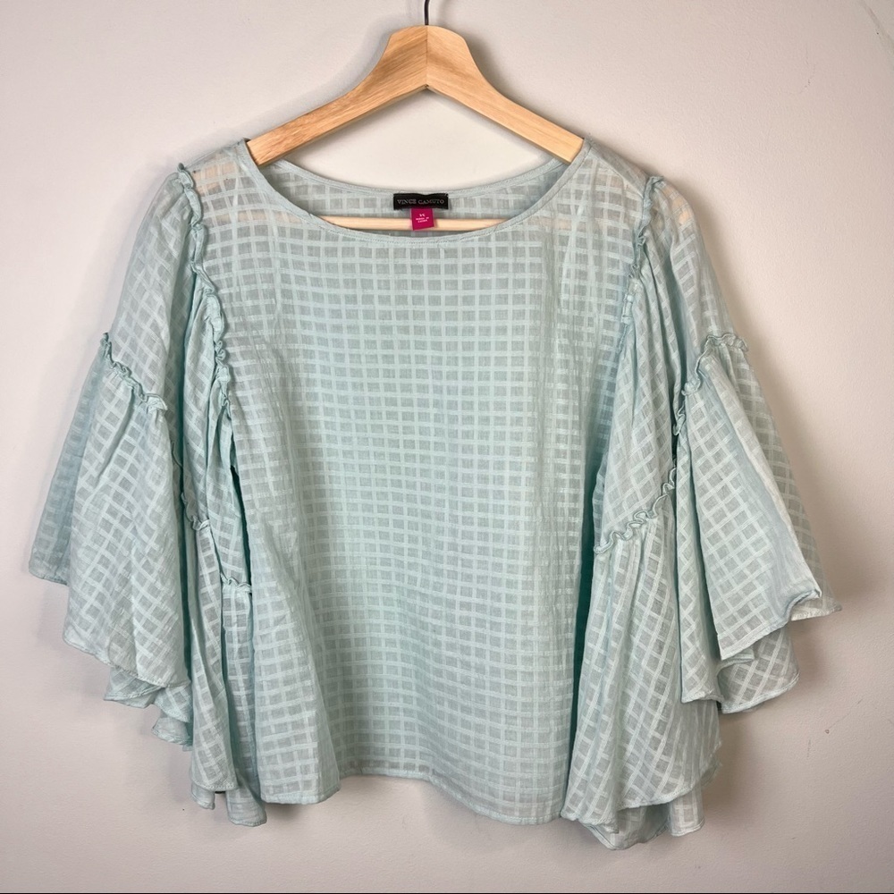 Vince Camuto Teal Flutter Sleeve Boho Top